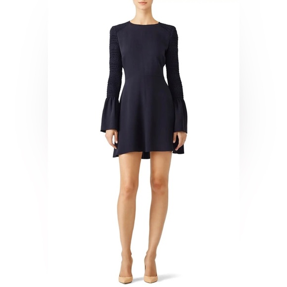 A.L.C. Dresses & Skirts - A.L.C. Dress Alexa Navy Smocked Silk Size 0 Bell Sleeve Mini NWT